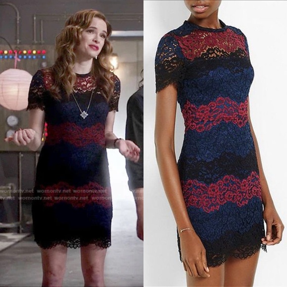 Sandro Paris “Rodney”  Colorblock (Red Blue Green) Lace Mini Dress Size 3 - Picture 9 of 10